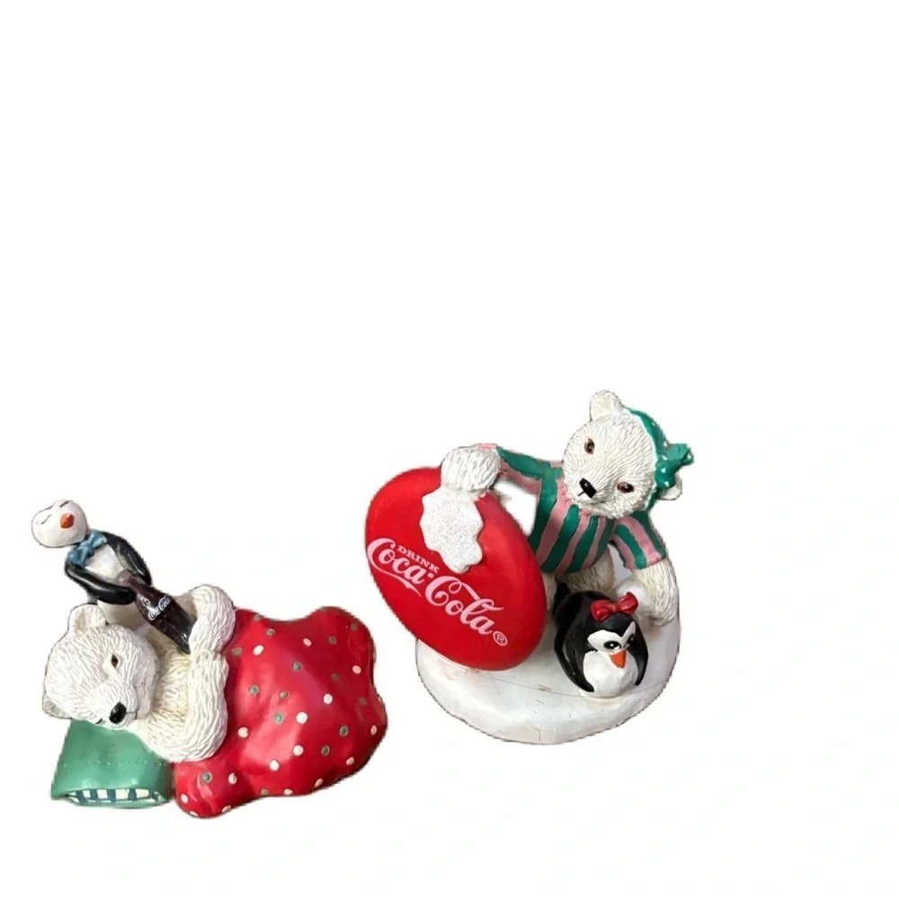 Coca-Cola Holiday Figurine Collection Polar Bear Cubs Penguin Christmas Bundle